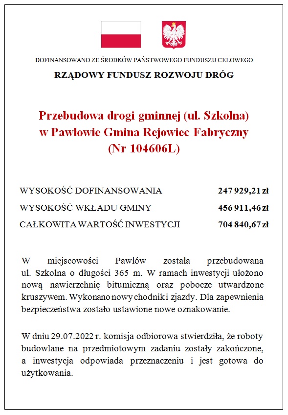 Informacja ul. Szkolna