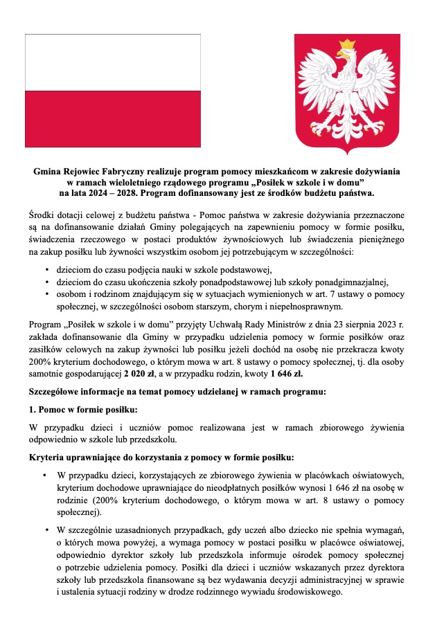 dofinansowanie posilki